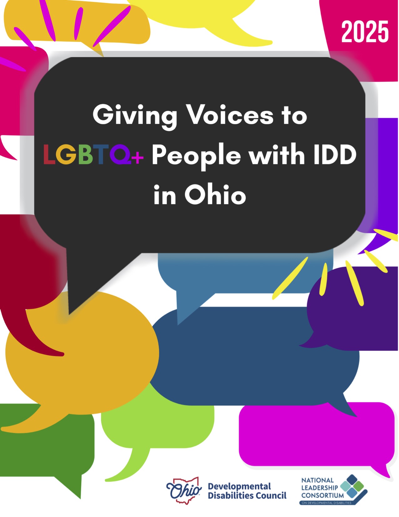 Cover image for the "Giving Voices to LGBTQ+ People with IDD in Ohio" report