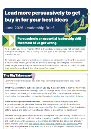 Cover for the June 2026 Leadership Brief: Lead More Persuasively to Get Buy in for Your Best Ideas